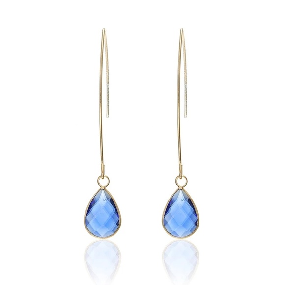bridalboutique Jewelry - Rose gold dangle earrings sapphire blue crystal